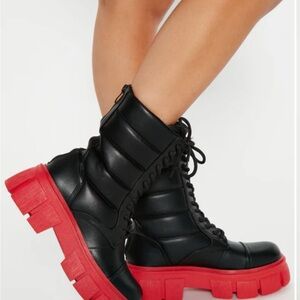Black and Red Women's Chunky Boots